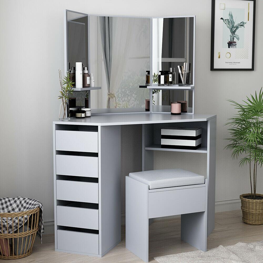 DRESSING TABLE WITH MIRROR +STOOL- GREY HamptonandStewart DRESSING TABLE WITH MIRROR +STOOL- GREY HamptonandStewart