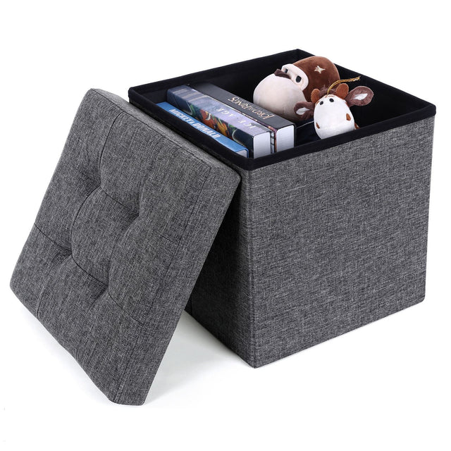 Folding Ottoman Storage Box Pouffe Seat Stool Home Chair Foot stool Bench LINEN