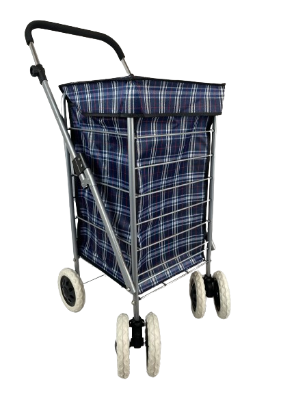 6 WHEEL SHOPPING TROLLEY - NAVY TARTAN