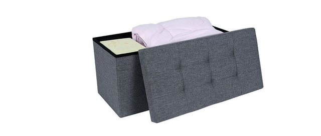 Folding Ottoman Storage Box Pouffe Seat Stool Home Chair Foot stool Bench LINEN