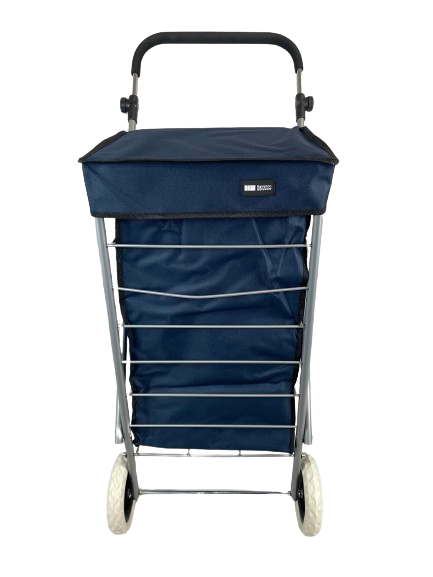 Hoppa Lightweight Premium Shopping Cart With 4 Wheels, 2024 Model, Foldable Shopping Cart Extra Large Shopping Cart Bag, 64L Capacity, 95cm, 10lb Push/Pull Stair Climber (Blue Stripes