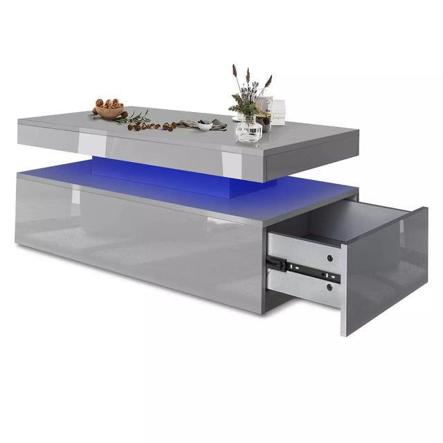 2 Drawer High Gloss Coffee Table - Grey