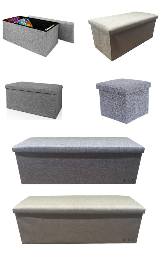 Folding Ottoman Storage Box Pouffe Seat Stool Home Chair Foot stool Bench LINEN