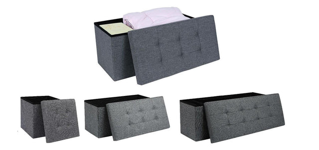 Folding Ottoman Storage Box Pouffe Seat Stool Home Chair Foot stool Bench LINEN