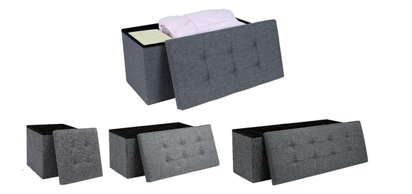 Folding Ottoman Storage Box Pouffe Seat Stool Home Chair Foot stool Bench LINEN