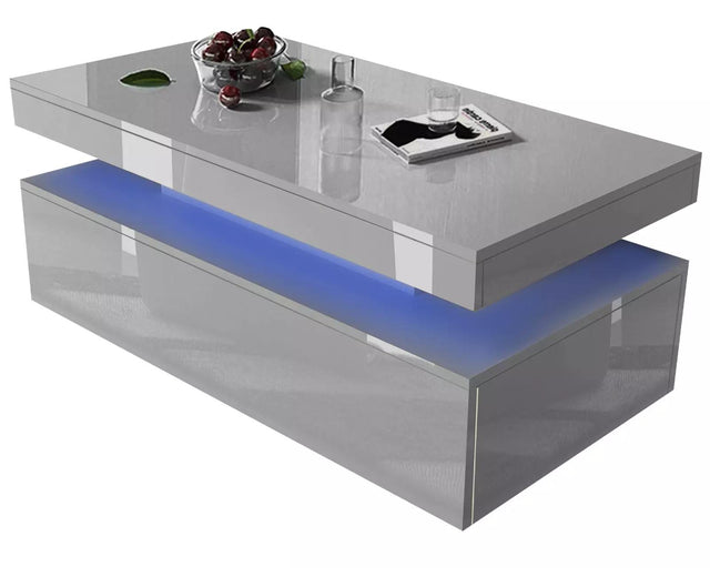 2 Drawer High Gloss Coffee Table - Grey