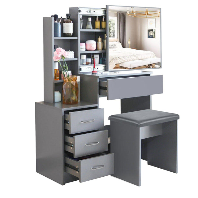 Dressing Table w/ Drawers, Mirror & Stool Set - Grey HamptonandStewart Dressing Table w/ Drawers, Mirror & Stool Set - Grey HamptonandStewart