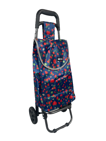 2 Wheel Shopping Trolley - Navy Strawberries