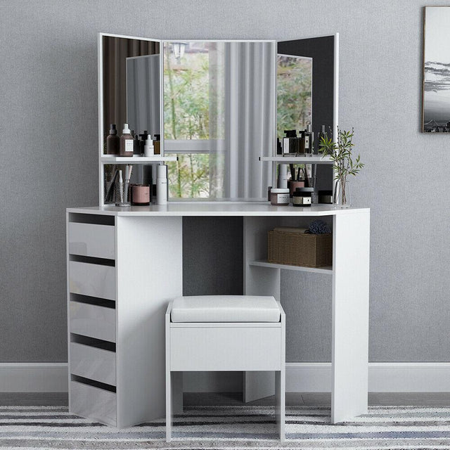 DRESSING TABLE WITH MIRROR +STOOL- WHITE HamptonandStewart DRESSING TABLE WITH MIRROR +STOOL- WHITE HamptonandStewart