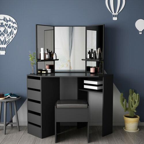 DRESSING TABLE WITH MIRROR +STOOL- BLACK – HamptonandStewart