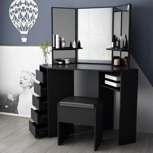 DRESSING TABLE WITH MIRROR +STOOL- BLACK HamptonandStewart DRESSING TABLE WITH MIRROR +STOOL- BLACK HamptonandStewart