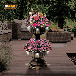 tiered plastic planter 2 Tier Plastic Planter with Solar Light – HamptonandStewart